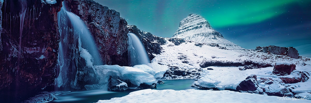 Limited edtion, Fine Art, The Shine Of Elmo, Alexander Vershinin, Kirkjufell, Iceland photography, waterfall, Nothern lights, Aurora Borealis, photo